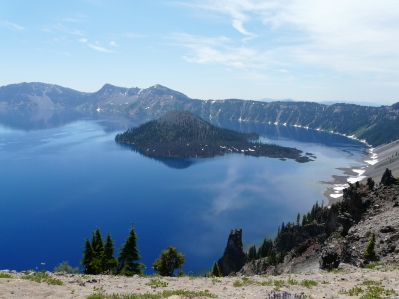 Crater Lake conveniently viewed from the car with lame husband.